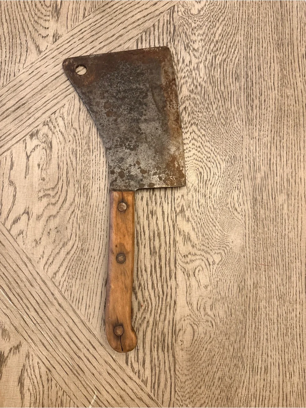 Rustic Brown Wooden-Handled Meat Cleaver - Unbranded
